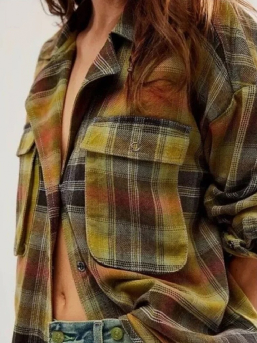 We The Free Izzie Plaid Cargo Shirt Jacket Shacket - Picture 15 of 15